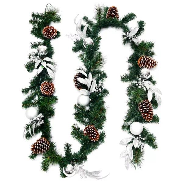 Costway 9 ft. Pre-Lit Artificial Pine Garland with 50 LED Lights, Pinecones, and Berries