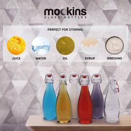 Mockins 17 oz. Glass Bottles with Swing Top Stoppers - Set of 6 with Funnel, Brush, and Gold Marker thumbnail 6