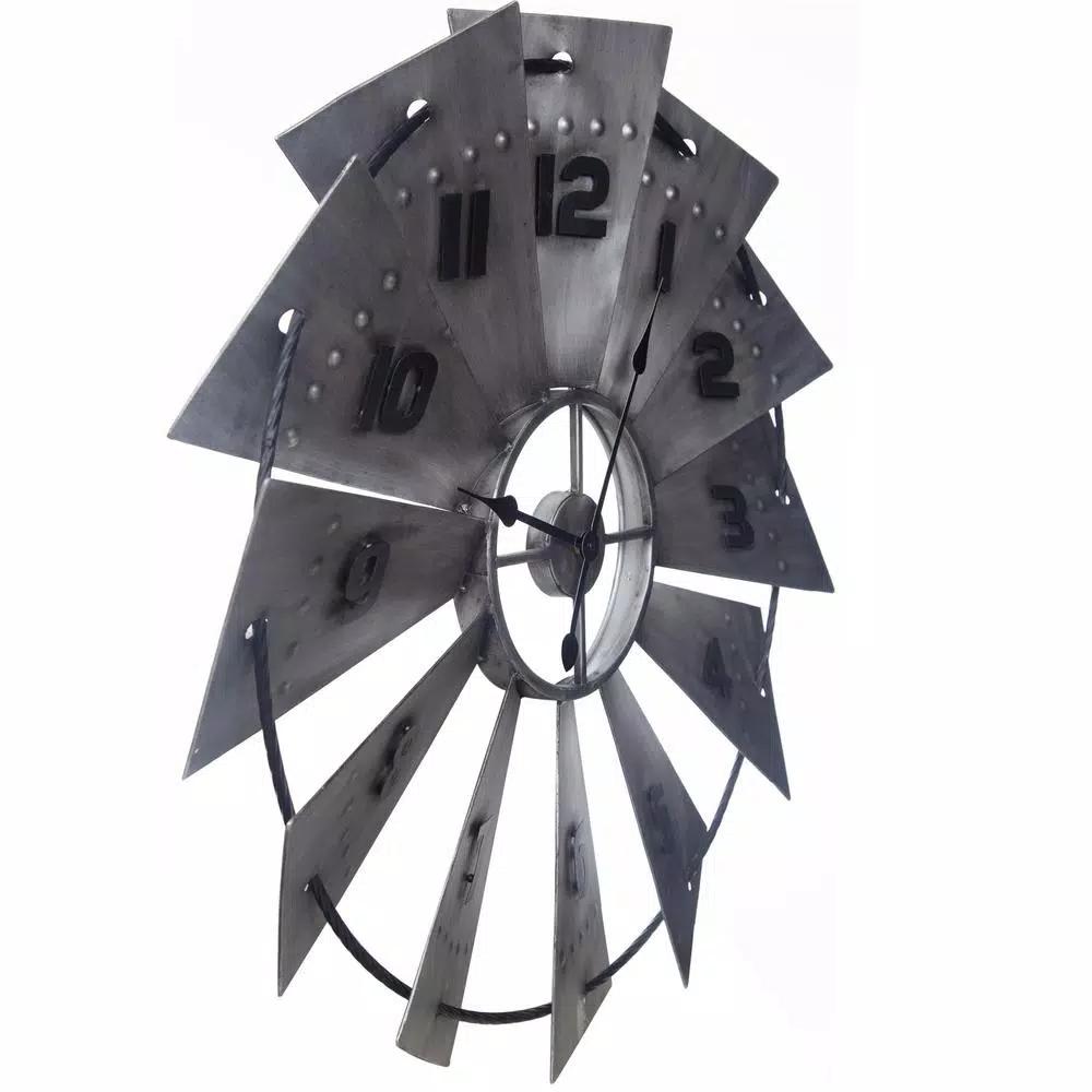 Pinnacle Rustic Galvanized Metal Windmill Wall Clock, 31-in Oversized Farmhouse Decor