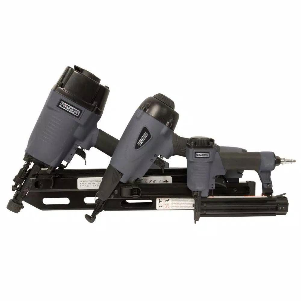Professional Woodworker 3-Piece Pneumatic Nailer Combo Kit - Framing, 15-Gauge & 18-Gauge Brad Nailers