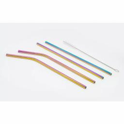 ExcelSteel 10-Piece Rainbow Stainless Steel Reusable Straw Set with Cleaning Brushes thumbnail 1