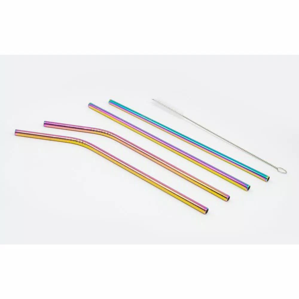 ExcelSteel 10-Piece Rainbow Stainless Steel Reusable Straw Set with Cleaning Brushes