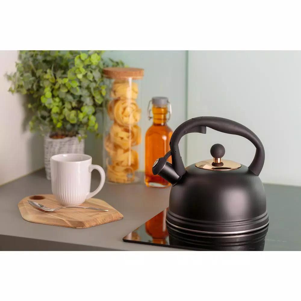 Typhoon Otto 10 Cup Stainless Steel Whistling Tea Kettle, Black