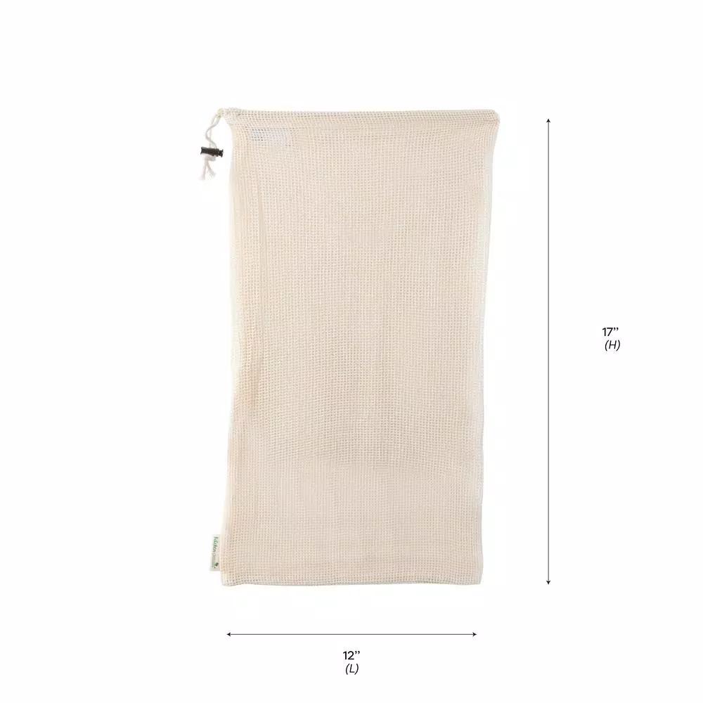Kitchen Details Natural Cotton Eco Reusable Mesh Produce Bags, 3-Pack