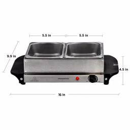 Ovente 2.1 qt. Electric Buffet Server, Stainless Steel Chafing Dish with 2 x 1L Warming Pans and Lids thumbnail 5