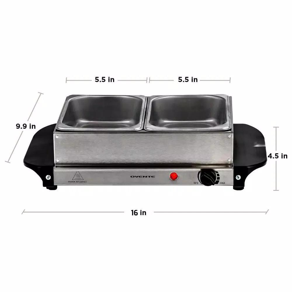 Ovente 2.1 qt. Electric Buffet Server, Stainless Steel Chafing Dish with 2 x 1L Warming Pans and Lids