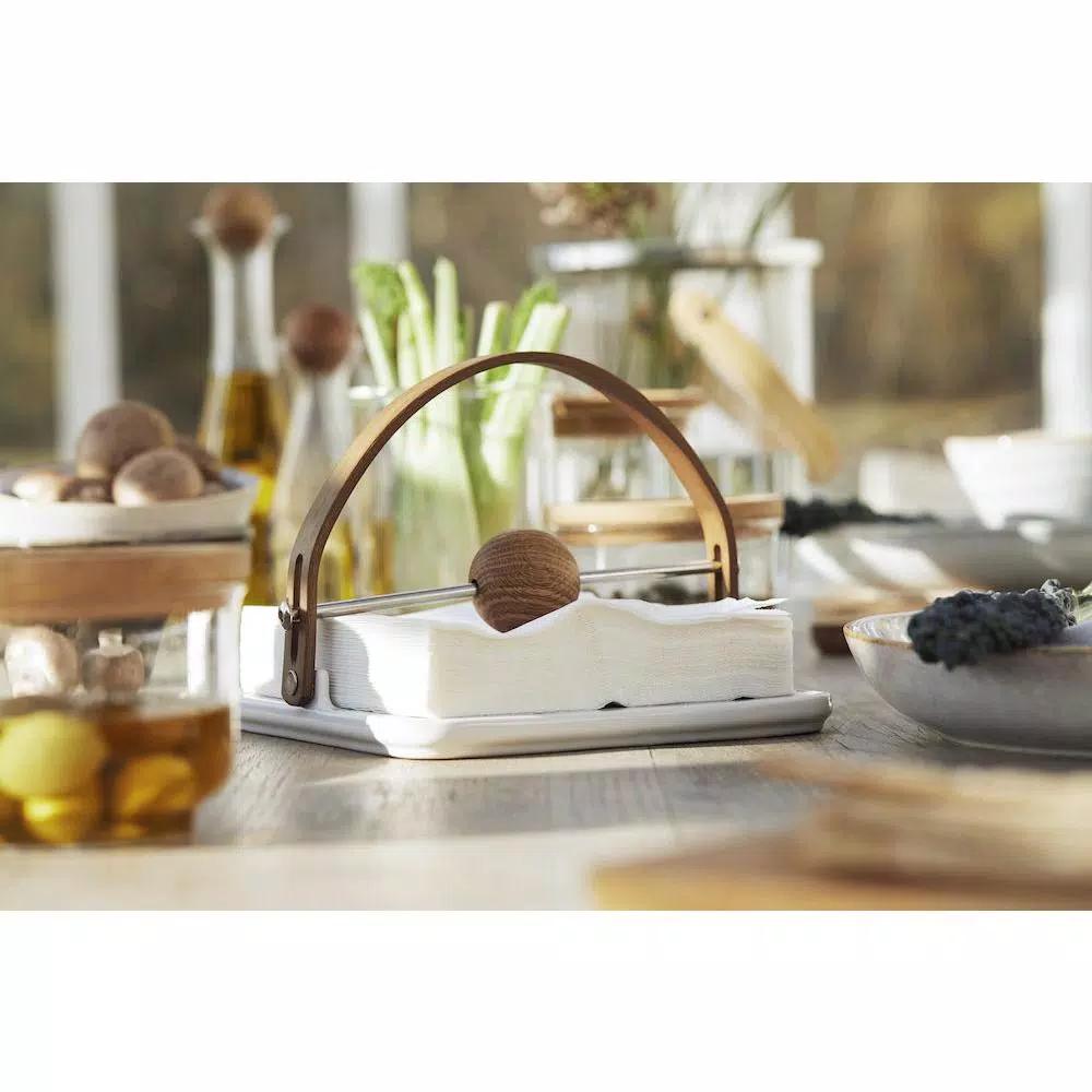 Sagaform Nature Napkin Holder - Oak, Stoneware and Stainless Steel