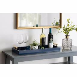 Kate and Laurel Lipton Navy Blue Decorative Rectangular Tray with Polished Metal Handles thumbnail 1