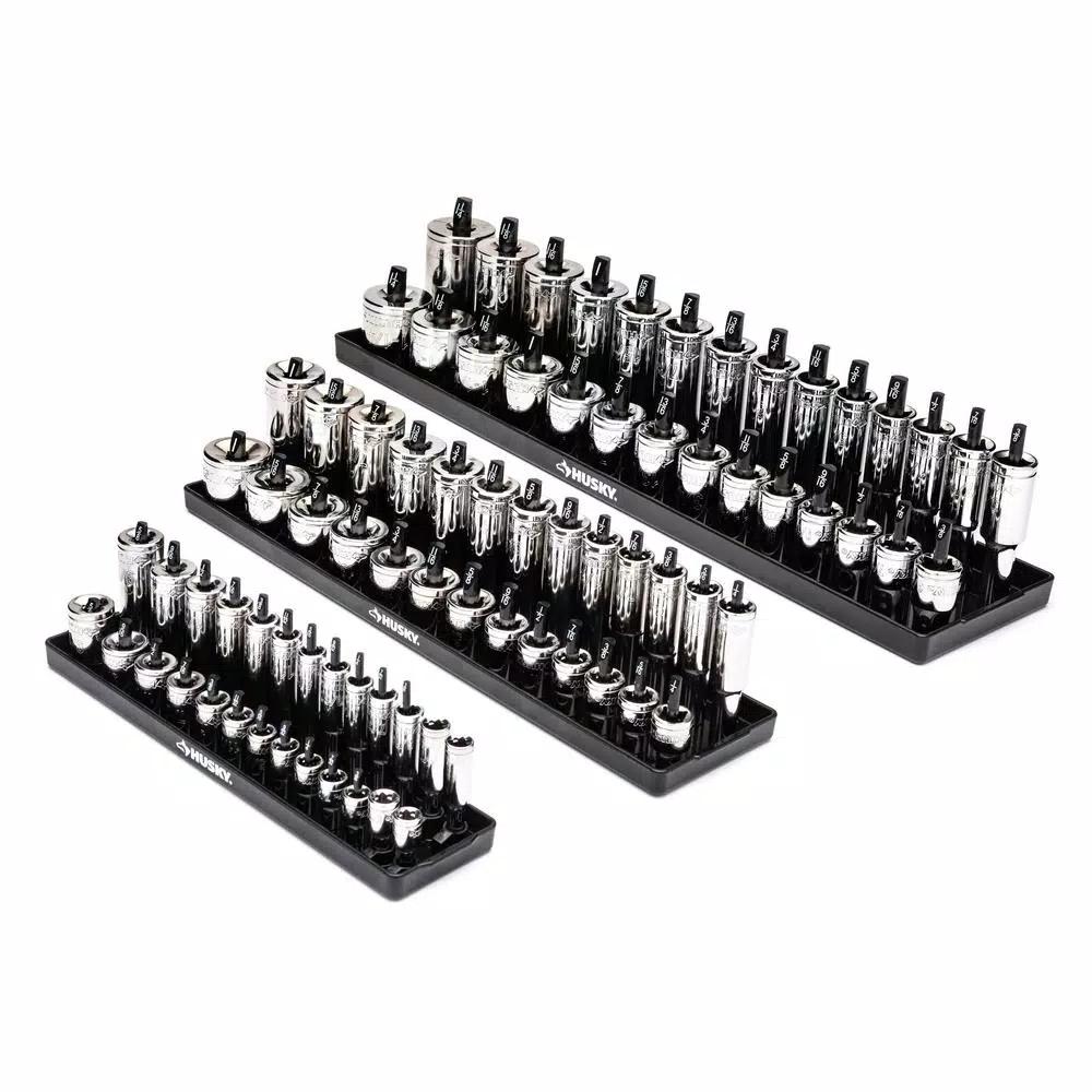 Husky 6-Piece SAE and Metric Socket Rack Set for 1/4 in., 3/8 in., and 1/2 in. Drives