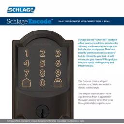 Schlage Encode Smart WiFi Door Lock with Alarm and Accent Lever Handleset, Aged Bronze thumbnail 4