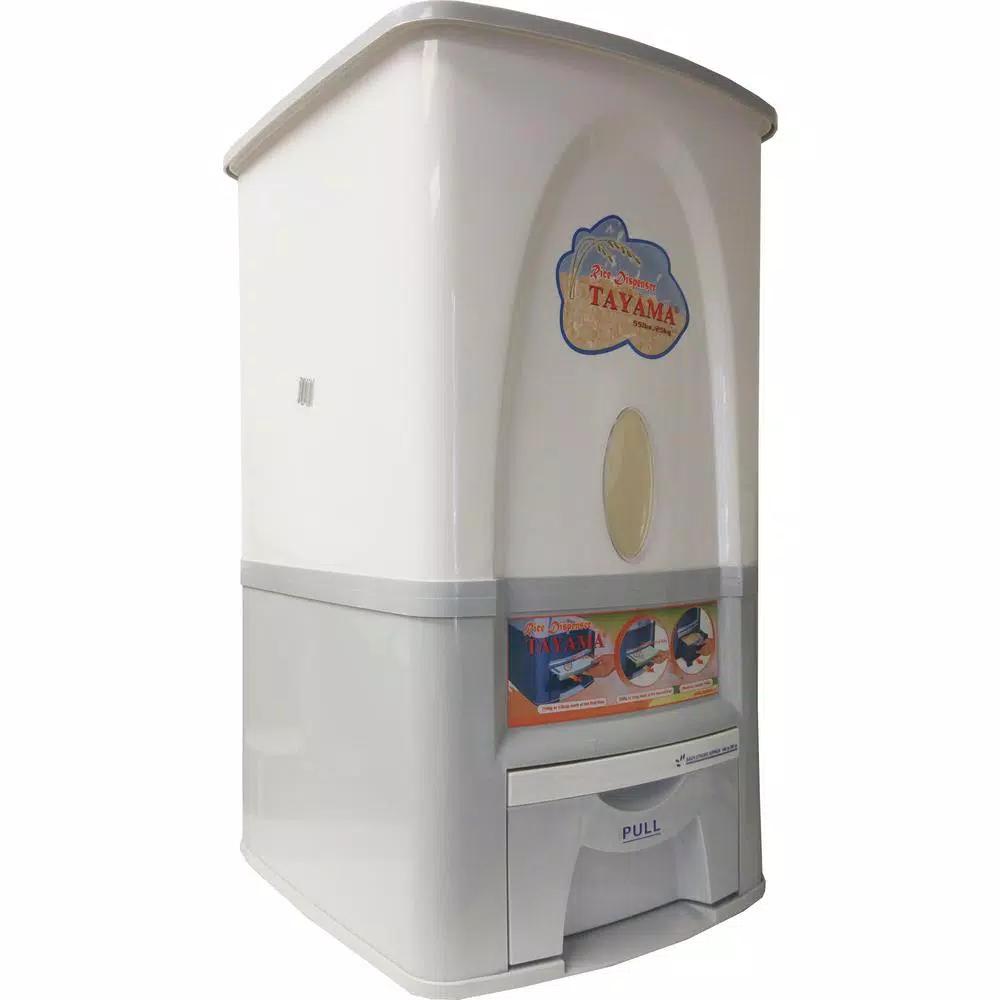 Tayama Rice Dispenser 55 lbs. Capacity White Dry Food Storage Container