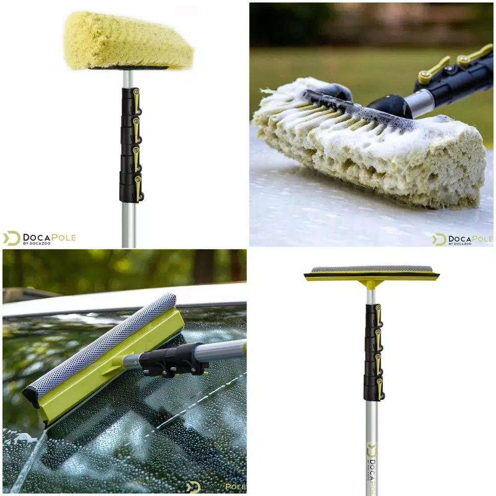 DocaPole 7 ft. to 30 ft. Telescopic Car Wash Cleaning Kit with Extension Pole, Squeegee, and Microfiber Mitts