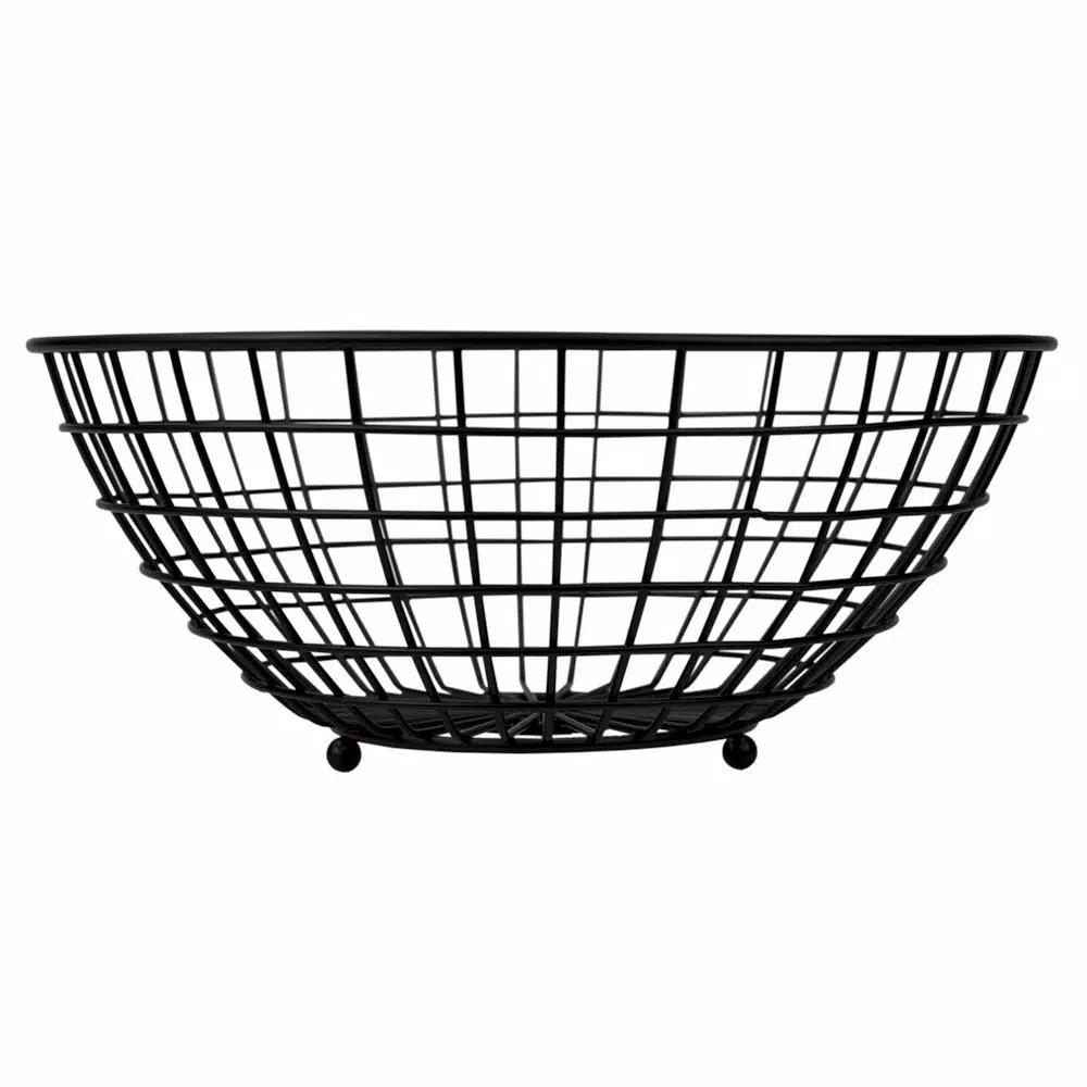 Unbranded Grid Collection Large Black Wire Fruit Bowl - Modern Steel Countertop Organizer