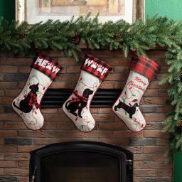 Glitzhome 21 in. Dachshund Fabric Christmas Stocking - White with Red Trim thumbnail 9