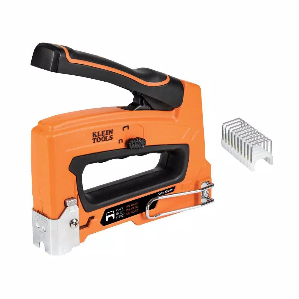 Klein Tools Cable Stapler with 300-Pack Insulated Staples for Voice, Data, Video, and NM (Romex) Cable