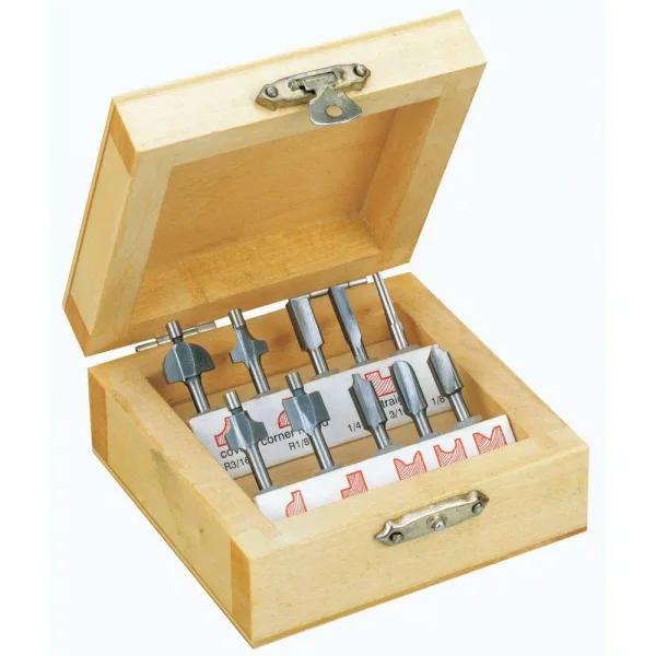 Proxxon 10-Piece Carbide Tipped Wood Router Cutter Set, 1/8 in. Shanks