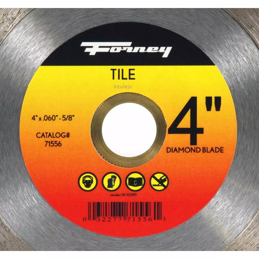 Forney 4 in. Continuous Rim Diamond Tile-Cutting Blade for Ceramic, Granite, and Marble