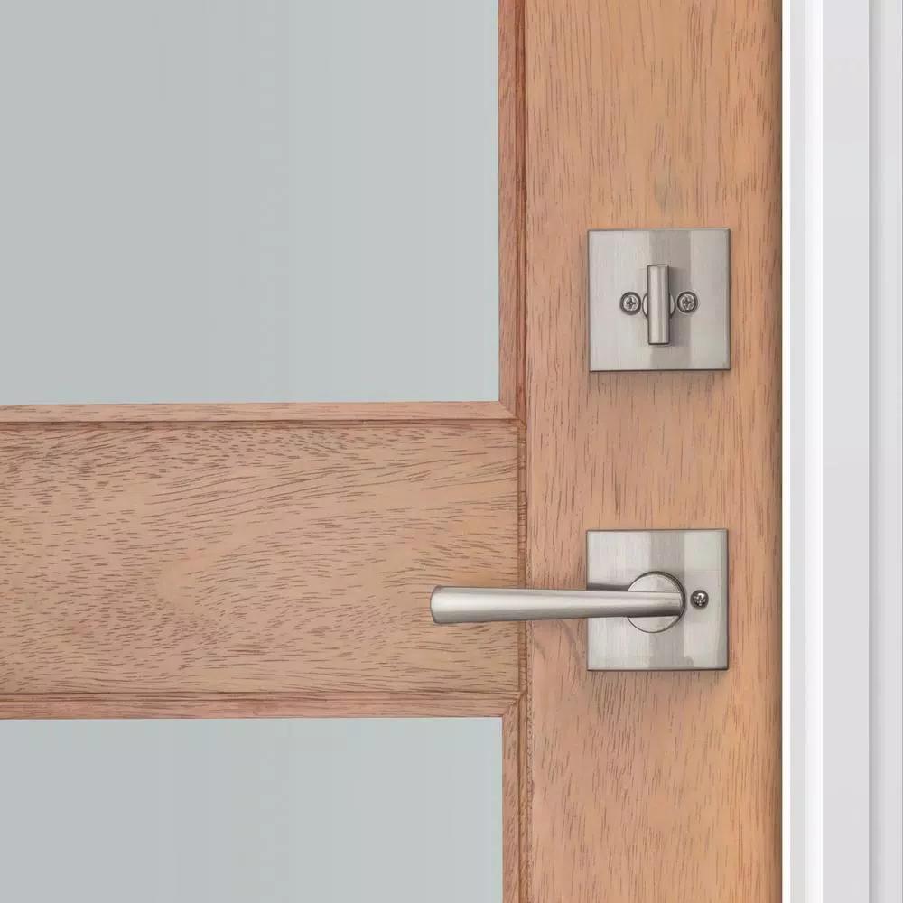 Baldwin Prestige Spyglass Single Cylinder Satin Nickel Handleset with Square Lever and SmartKey Security