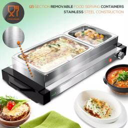 NutriChef 21.9 in. Stainless Steel Dual Plate Electric Food Warming Tray Buffet Server thumbnail 6