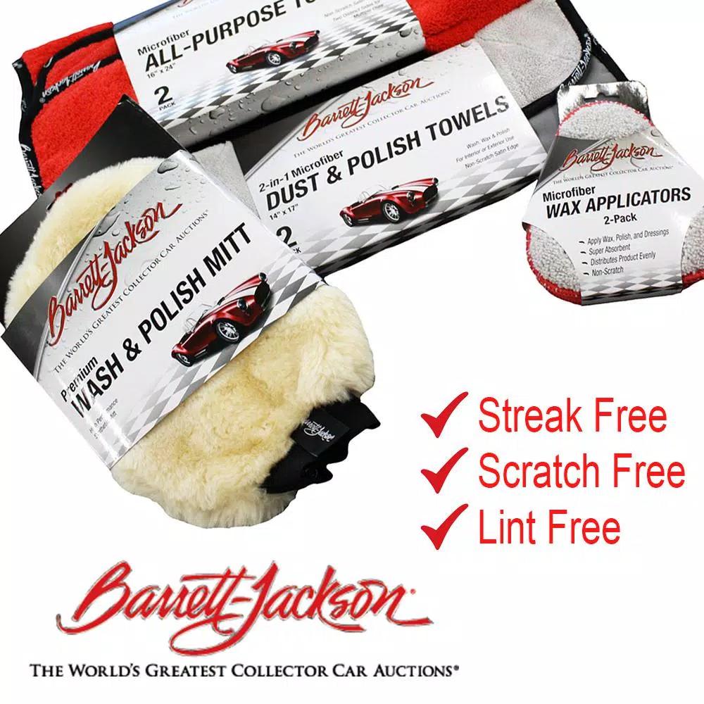 Barrett-Jackson Car Wax and Polish Kit with Applicators, Detailing Towels, and Wash Mitt