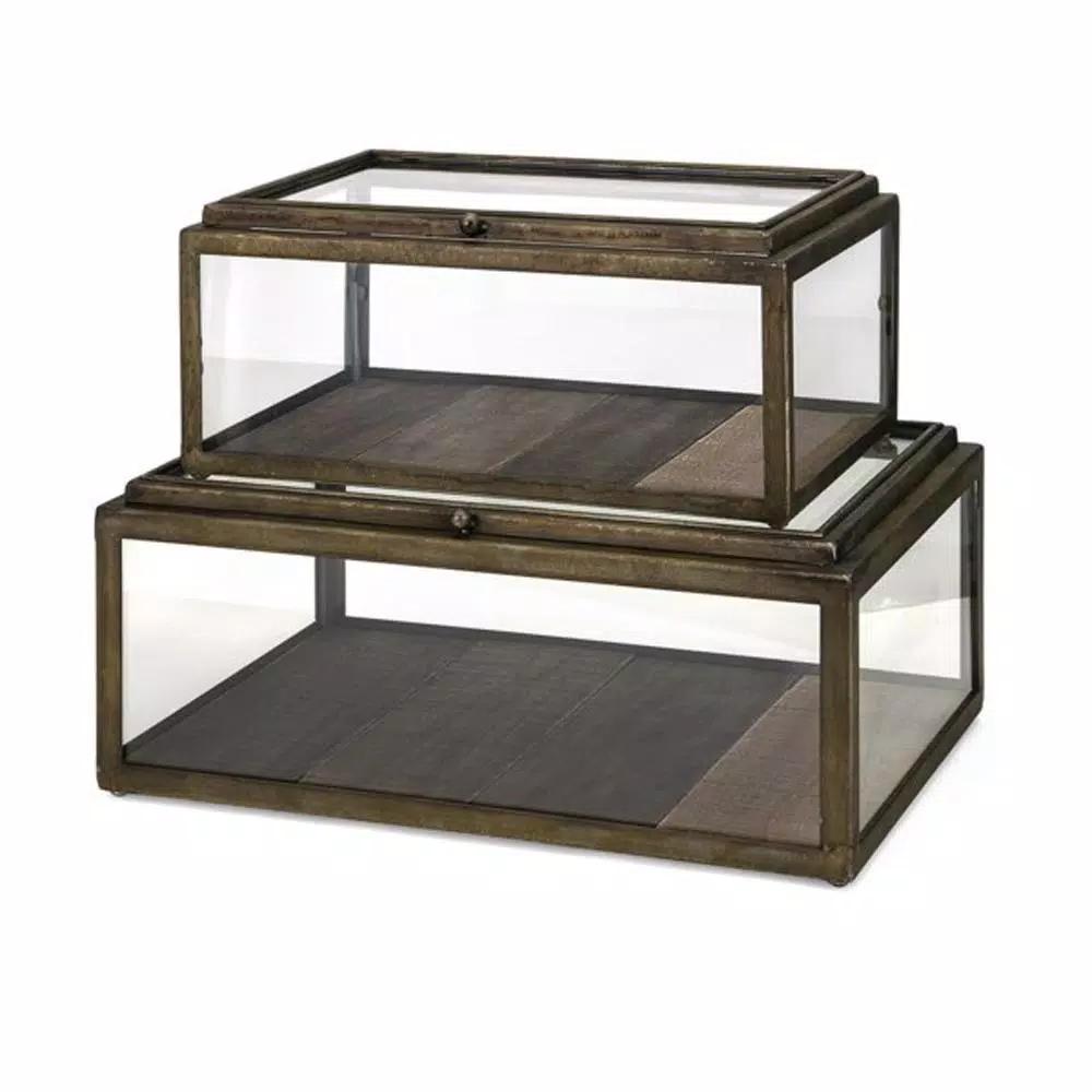 IMAX Winthorp Glass and Wood Decorative Display Boxes, Set of 2