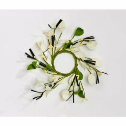 Unbranded 2.25 in. Small Flower and Berry Candle Ring Set of 4 - White and Green Spring Decor thumbnail 3