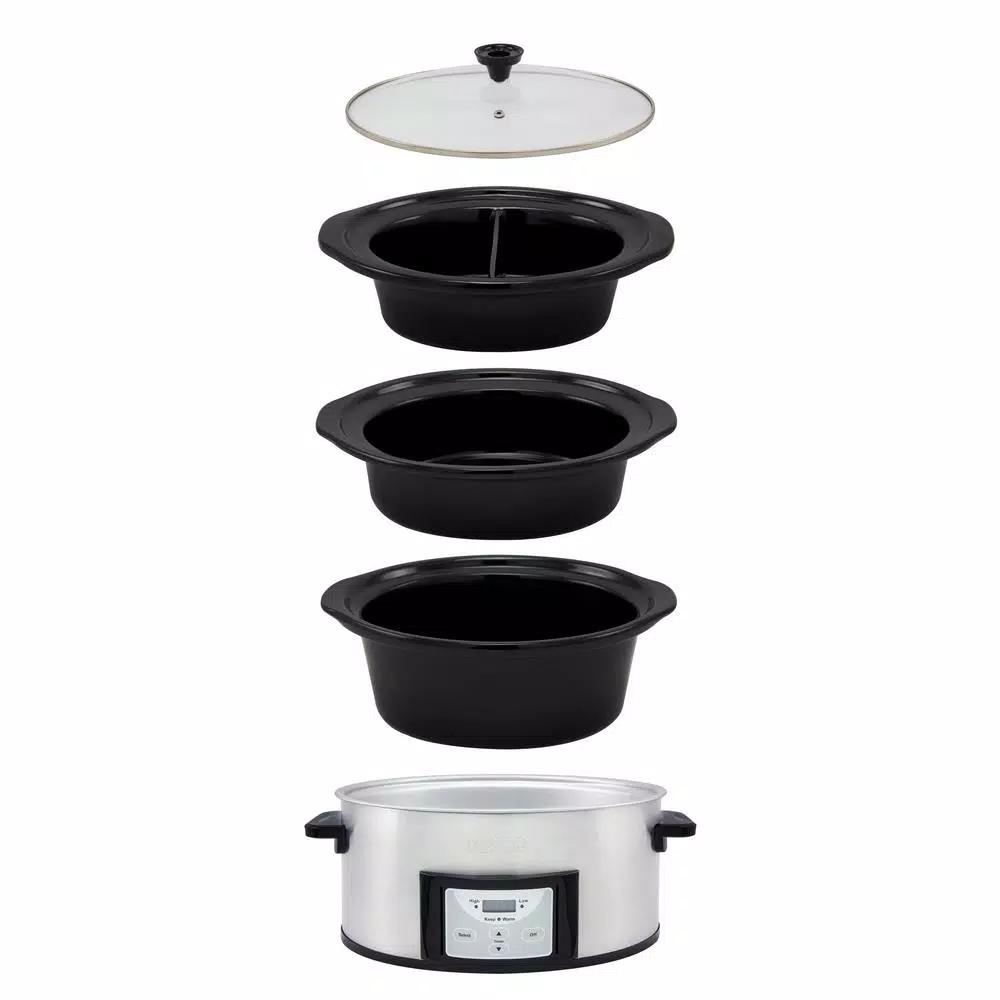 NESCO Pick-a-Pot 6 Qt. Stainless Steel Digital Slow Cooker with 3 Removable Ceramic Pots