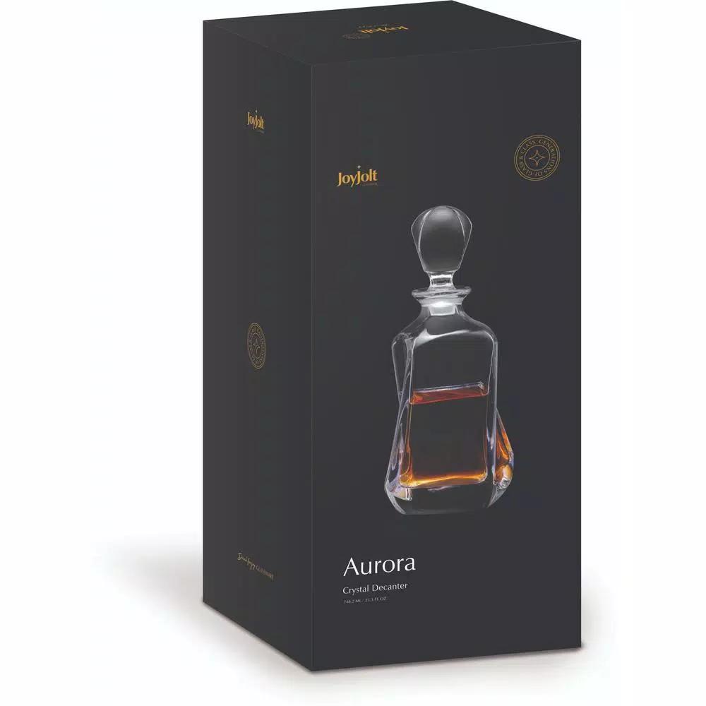 JoyJolt Aurora Crystal Whiskey Decanter, 25.3 oz Square Glass Decanter with Stopper