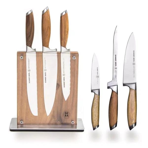 SCHMIDT BROS. Schmidt Brothers 7-Piece Bonded Teak Stainless Steel Knife Set with Acacia Midtown Magnetic Block