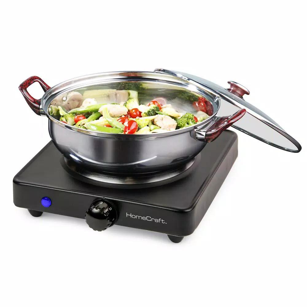 HomeCraft Single Burner 750W Black Hot Plate with Adjustable Temperature Control