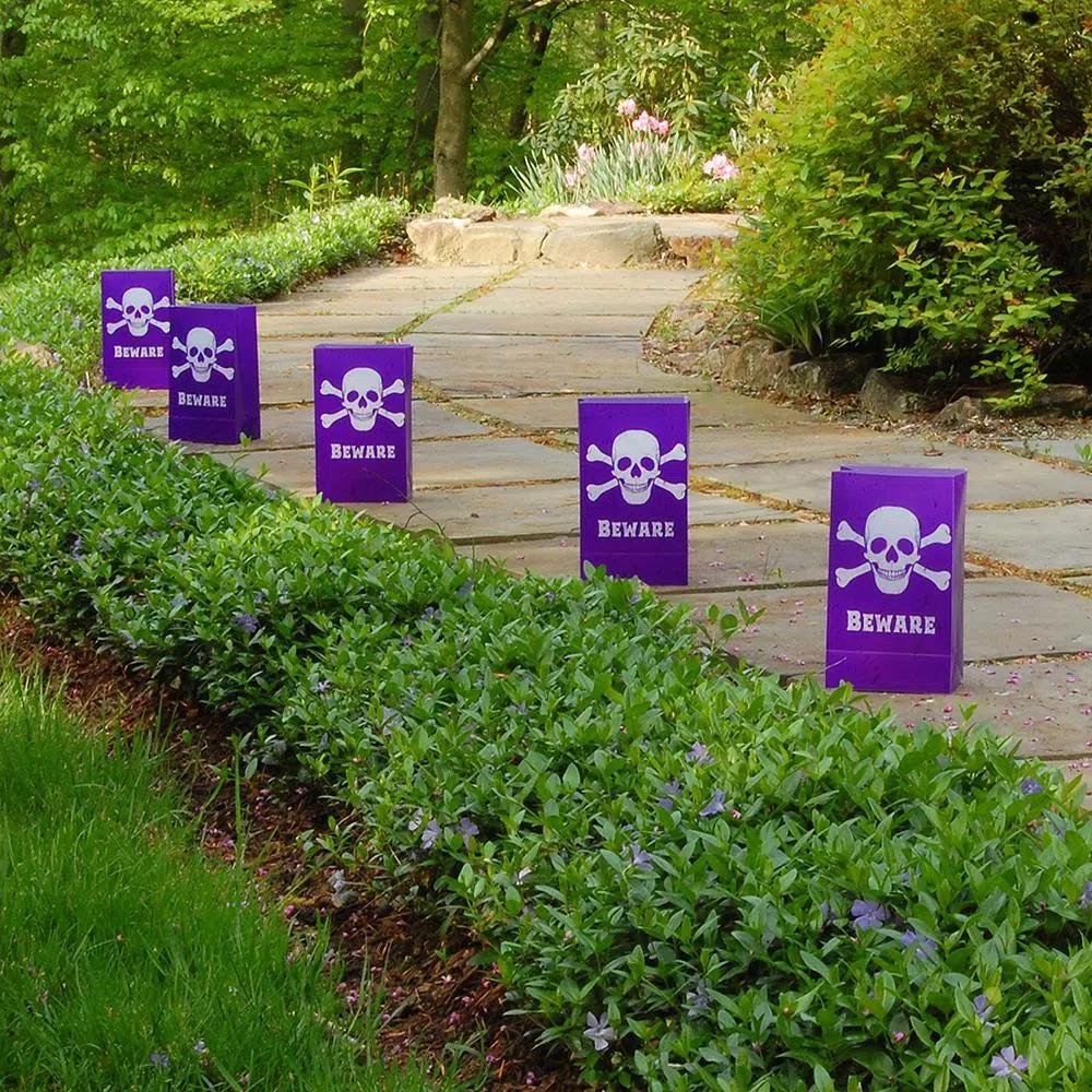 LUMABASE LumaLite Luminaria Kit Skull and Crossbones Halloween LED Lights, 6-Count