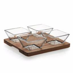 Libbey Acaciawood 5-Piece Antipasto Serving Set with 4 Glass Bowls and Wood Board thumbnail 1