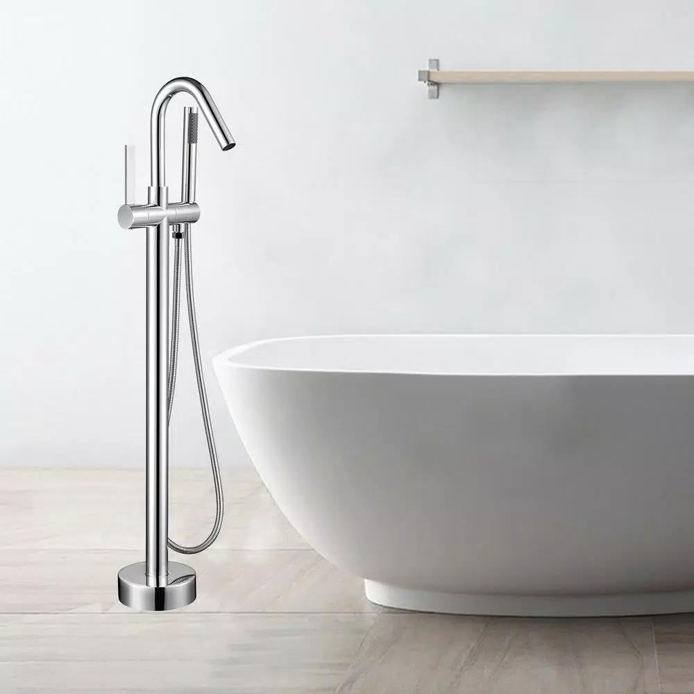 Vanity Art 40 in. Freestanding Single Handle Claw Foot Tub Faucet with Hand Shower, Polished Chrome
