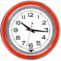 Trademark Red Double Ring Neon Wall Clock - 14 in. Retro Chrome Finish thumbnail 1