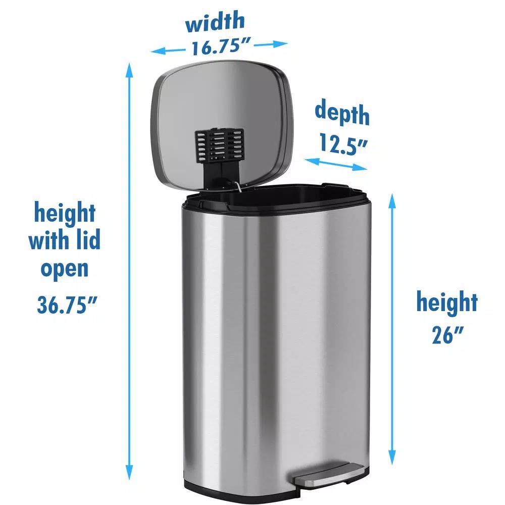 iTouchless SoftStep 13.2 Gal. Stainless Steel Step Trash Can with Odor Filter and Inner Bucket