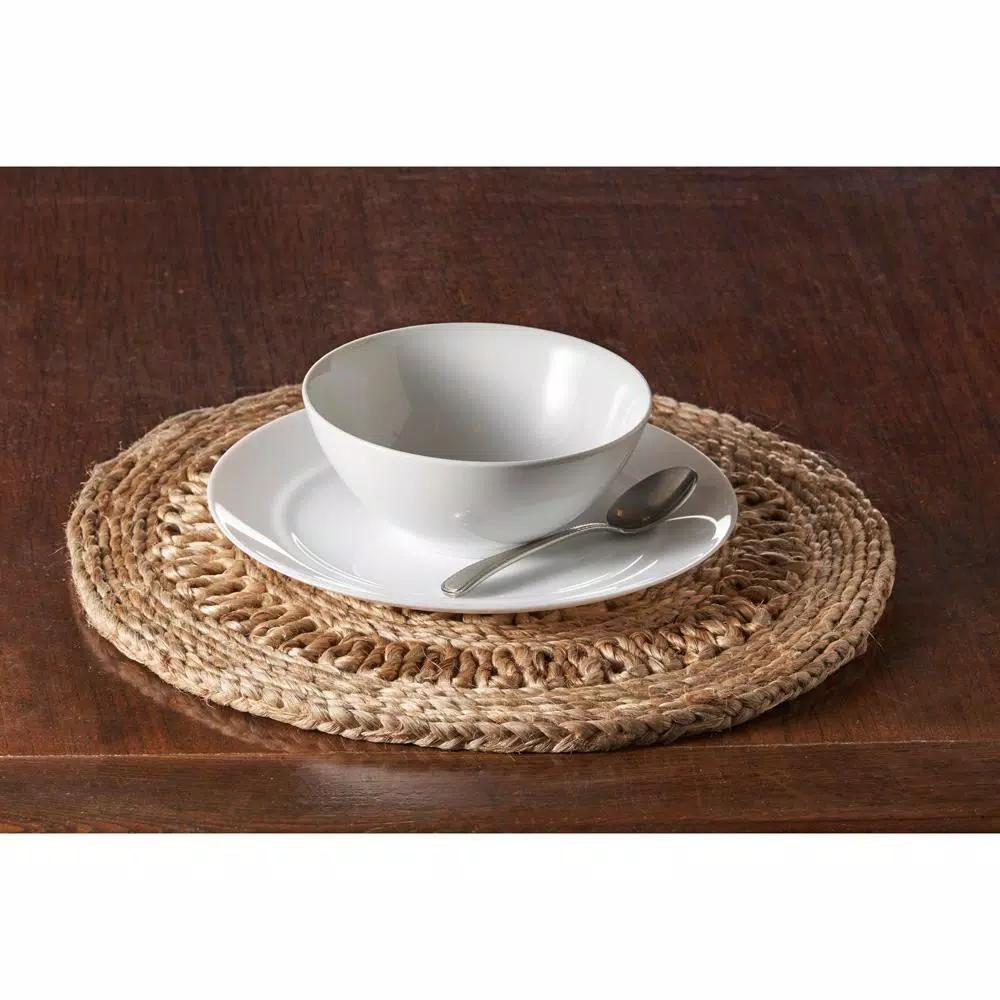 LR Resources 15 in. Natural Jute Braided Round Placemats, Set of 2