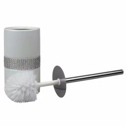 Unbranded White Ceramic Toilet Brush Holder with Sequin Accents and Stainless Steel Handle thumbnail 2