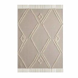 LR Home Fringe Tufted Geometric Cotton Throw Blanket - Beige/Cream thumbnail 1