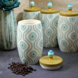 Urban Market Life On the Farm 4-Piece Durastone Kitchen Canister Set with Lids, Blue Abstract Design thumbnail 5