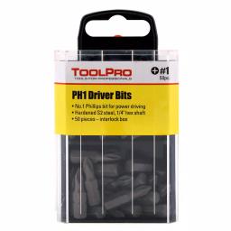 ToolPro 50-Piece #1 Phillips Bit Set in Interlocking Storage Box, Hardened S2 Steel thumbnail 1