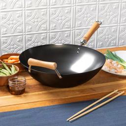 Honey-Can-Do Joyce Chen 14 in. Carbon Steel Non-Stick Wok with Birchwood Handle thumbnail 7