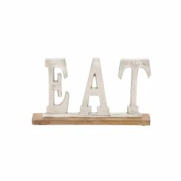 LITTON LANE 14 in. Silver Aluminum and Oak Brown Mango Wood EAT Standing Sign thumbnail 2