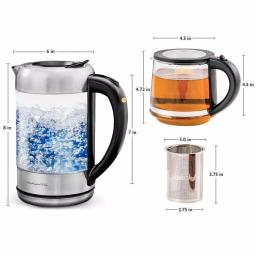Ovente KG612S 1.7L Glass Electric Kettle with ProntoFill Technology and Reusable Teapot Infuser, Silver thumbnail 6