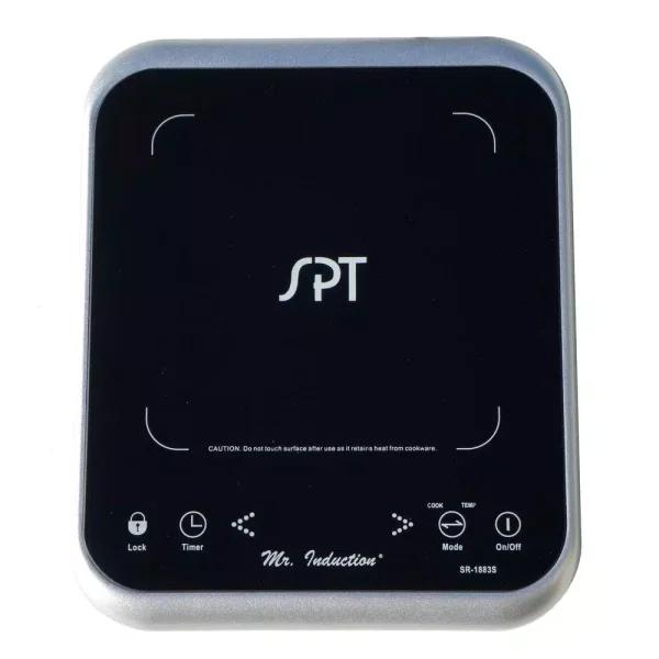 SPT 1650W Single Burner Induction Cooktop with 3.5L Stainless Steel Pot and Glass Lid, Black & Silver