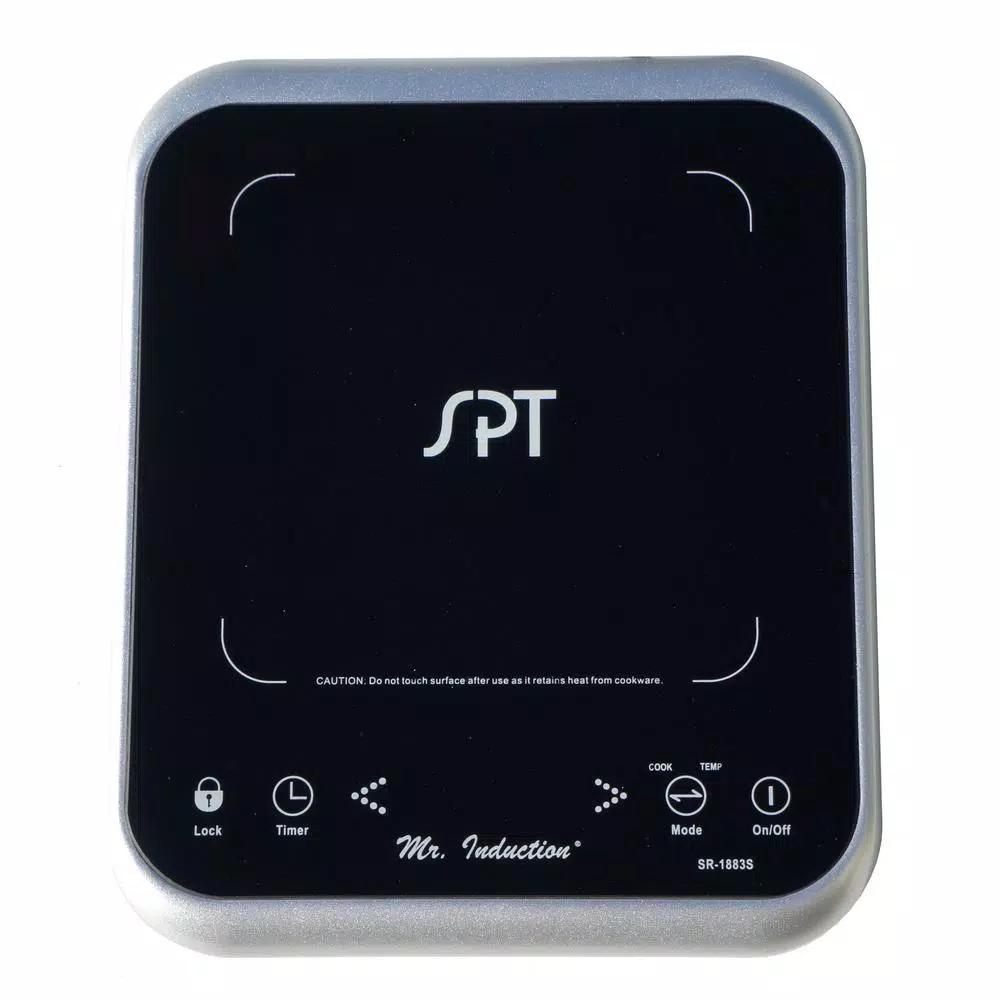 SPT 1650W Single Burner Induction Cooktop with 3.5L Stainless Steel Pot and Glass Lid, Black & Silver