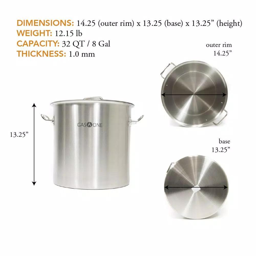 Gas One 32 Qt. Stainless Steel Stock Pot Set with Lid and Steamer Rack