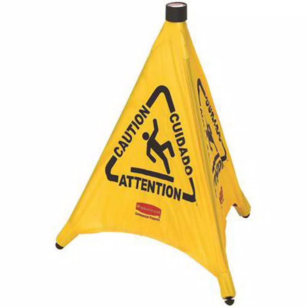 Rubbermaid Commercial Products 30 in. Multi-Lingual Pop-Up Safety Caution Cone - Yellow Wet Floor Sign