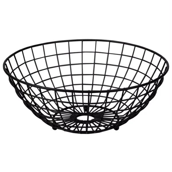 Unbranded Grid Collection Large Black Wire Fruit Bowl - Modern Steel Countertop Organizer
