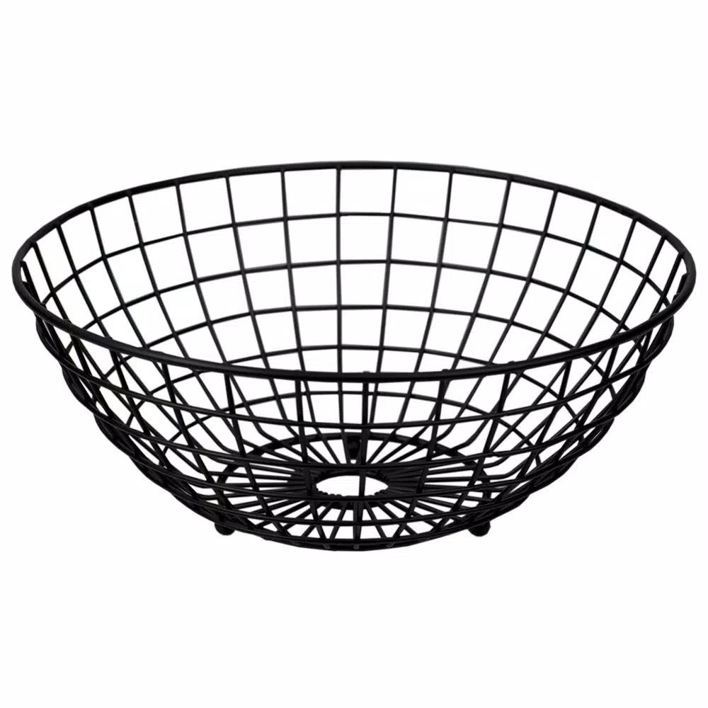 Unbranded Grid Collection Large Black Wire Fruit Bowl - Modern Steel Countertop Organizer