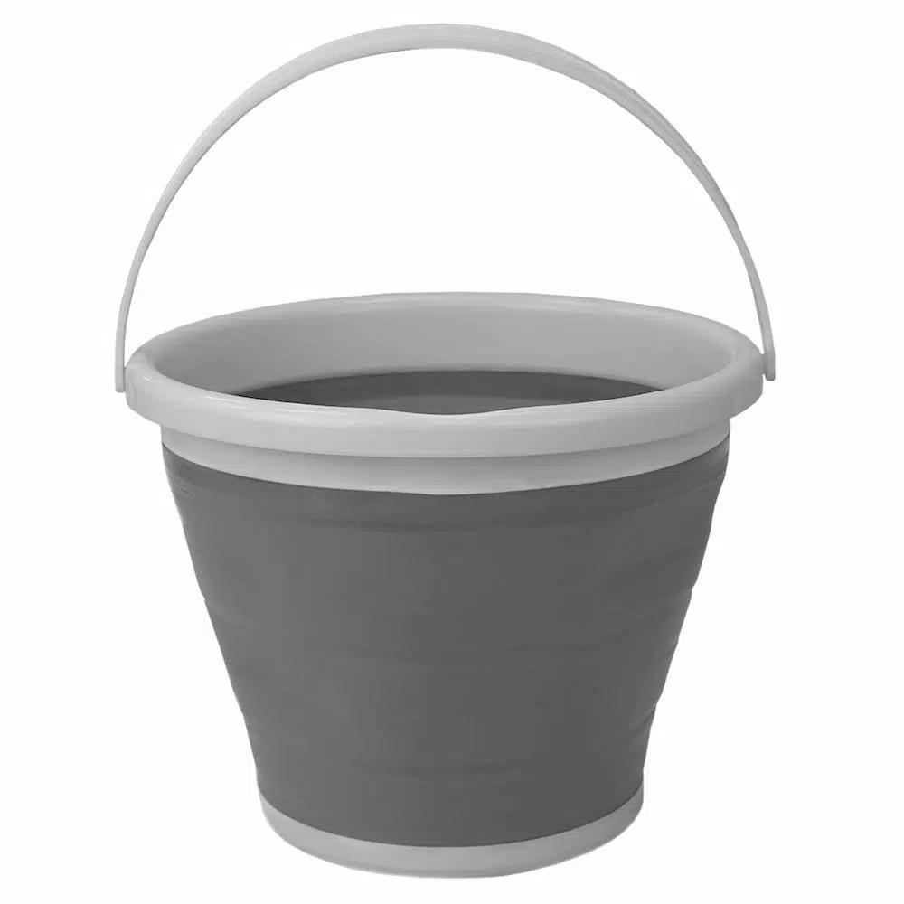 Unbranded 2.6 Gal. Grey Collapsible Plastic & Silicone Bucket, 10L Capacity